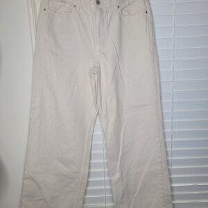 Uniqlo Womens Cream Wide-Leg Jeans 100% Cotton Capsule wardrobe minimalist